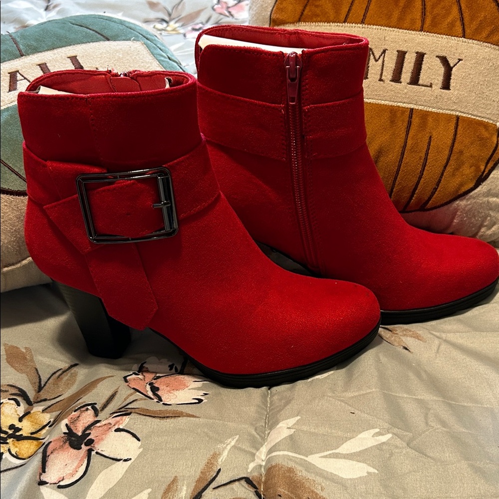 Chic Red Ankle Boots with Buckle